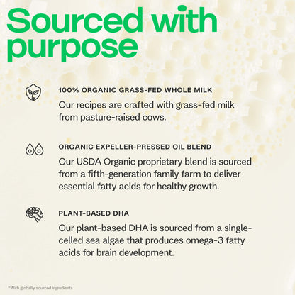 Text detailing organic and sourced ingredients.